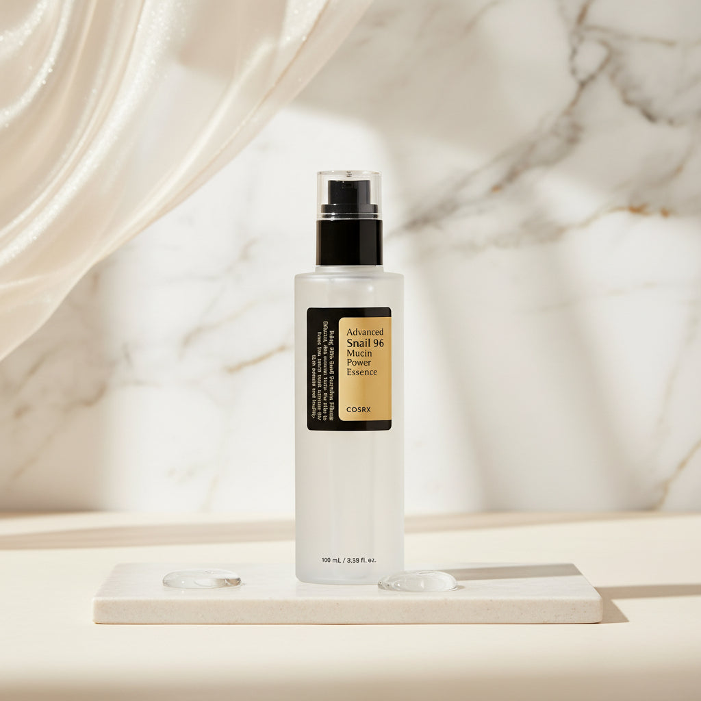 CosRX skincare product bottle with gold label on a white background