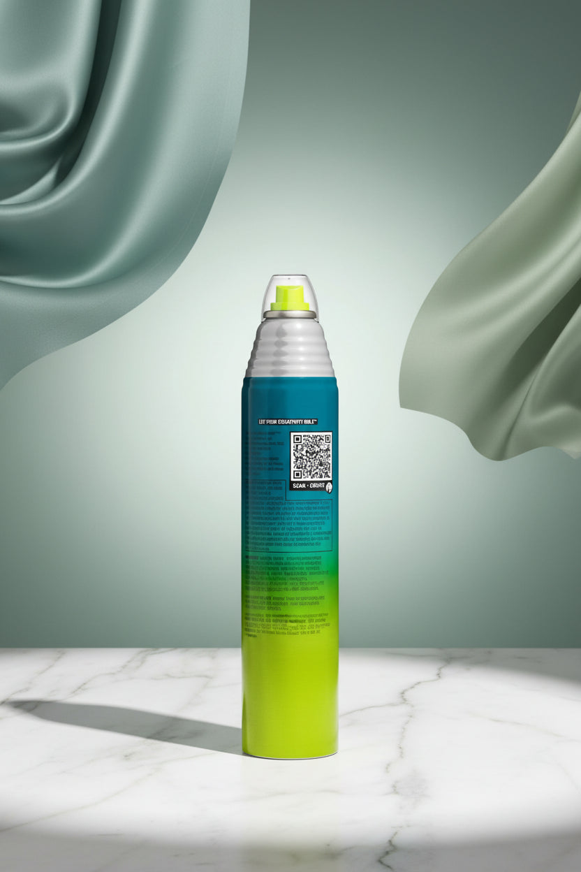 A 12 oz aerosol can of QuikScout Magic Eraser cleaning spray, featuring a blue-to-yellow gradient body with a bright yellow-green cap.