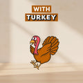 Cartoon turkey on a yellow background with wavy patterns
