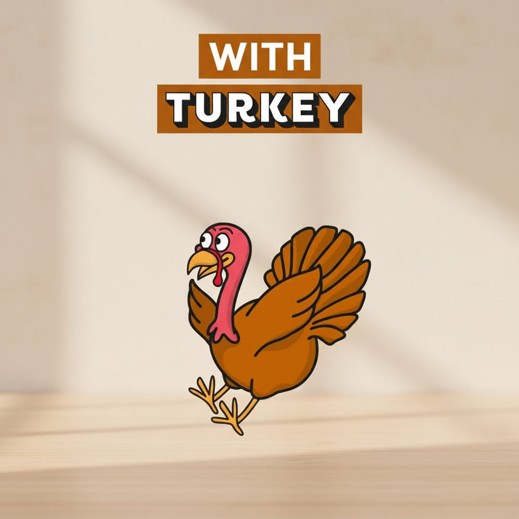Cartoon turkey on a yellow background with wavy patterns