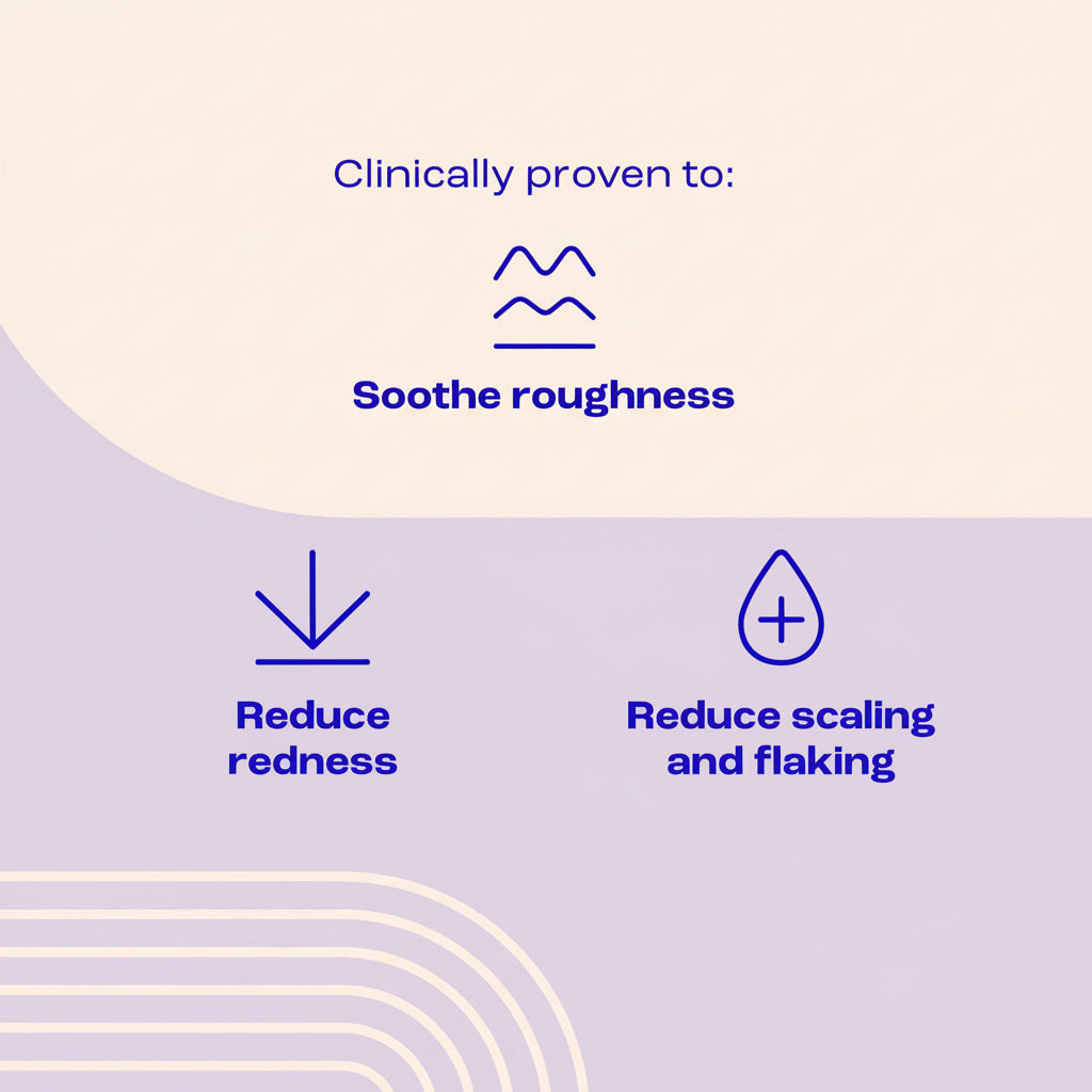 Product advertisement with text on a pink and white background