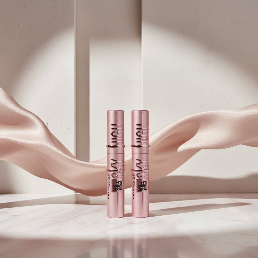 Two Maybelline Sky High Lash Sensational mascara tubes on a white background