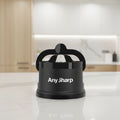 Black pencil sharpener with 'Any Sharp' branding on a white background