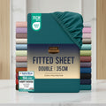 Teal fitted sheet with Utopia Bedding branding and color swatches on a white background