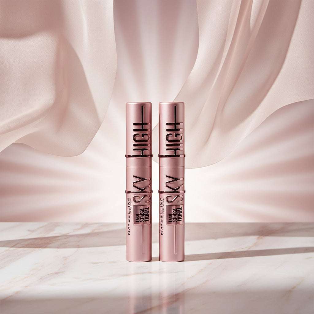 Two pink Maybelline New York High Sky Lash Sensa Nova mascara tubes shown side by side on a white background.
