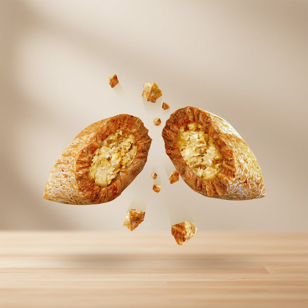 Split nutmeg on a vibrant yellow and orange patterned background
