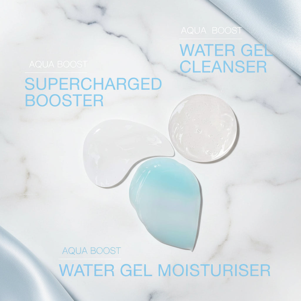 Cosmetic products with 'Hydro Boost' text on a white background