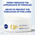 Nivea Q10 Anti-Wrinkle Power cream jar with text on a white background