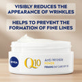Nivea Q10 Anti-Wrinkle Power cream jar with text on a white background