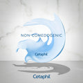 Cetaphil logo with a non-comedogenic label on a blue background