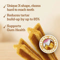Teeth cleaning sticks with text on a blue background, featuring the brand 'Chewy Potous'.