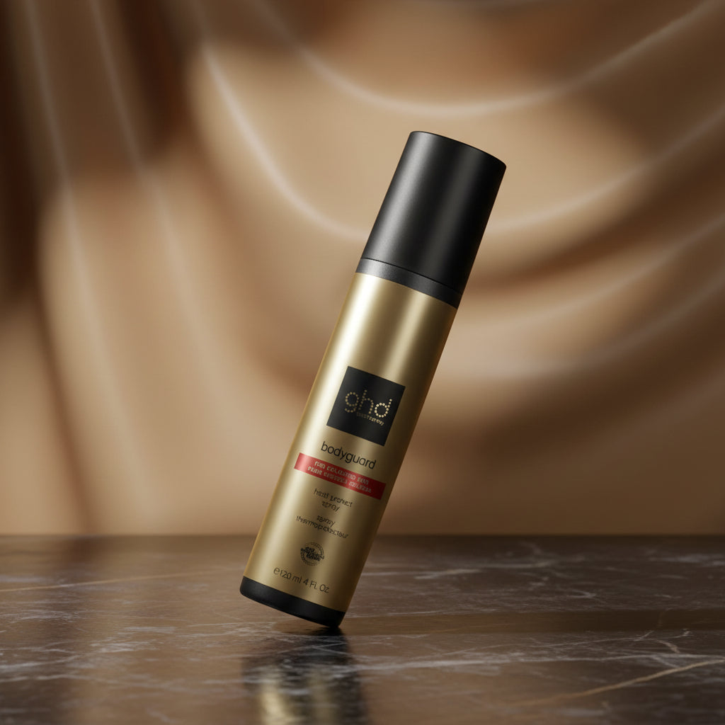 Gold and black bottle of chd bodyguard on a dark background