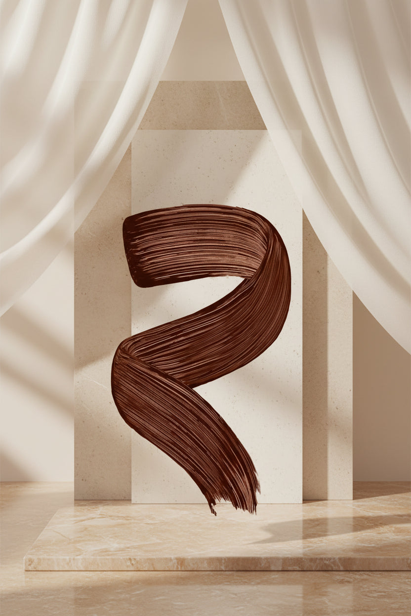 Wavy brown hair color swatch on a white background
