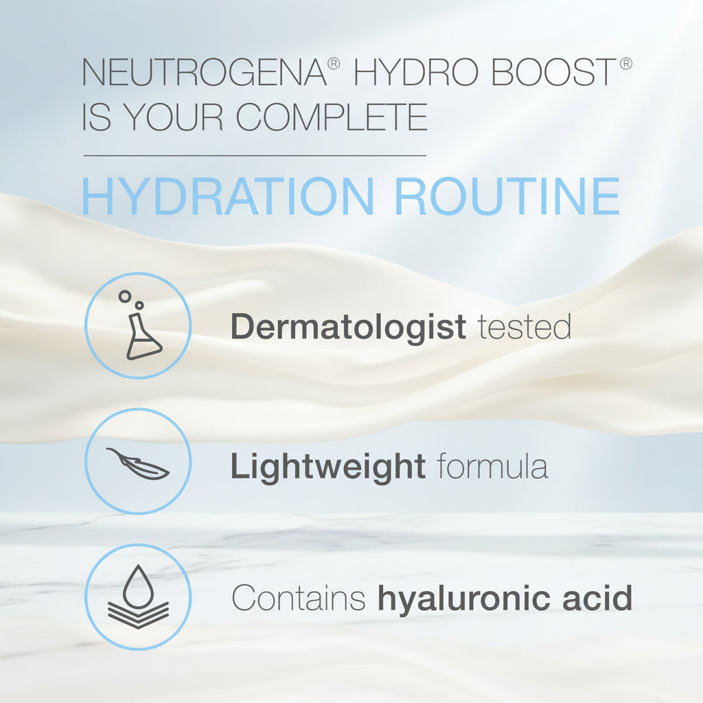Neutrogena Hydro Boost hydration routine description on a white background