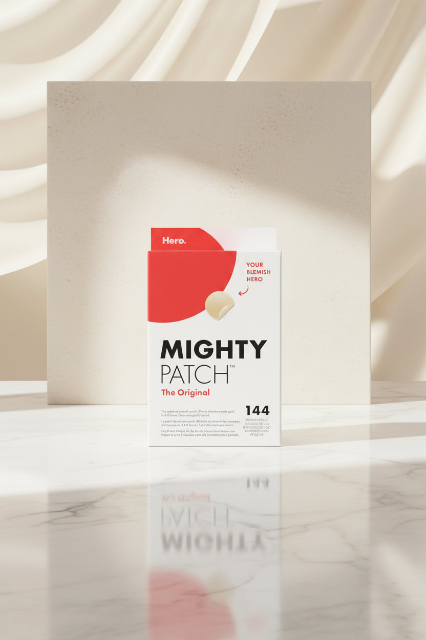 Mighty Patch packaging with red and white design on a white background