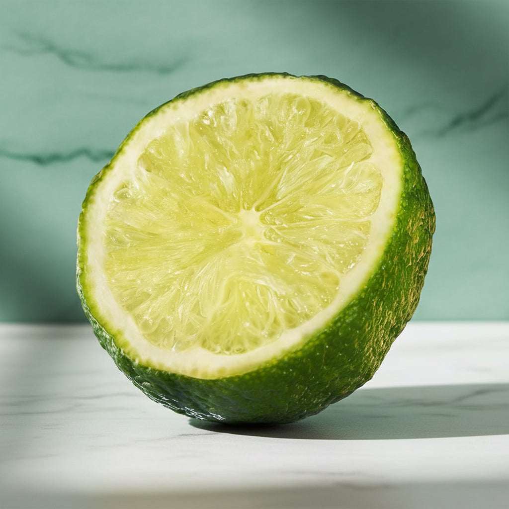 Half-cut lime on a blue background