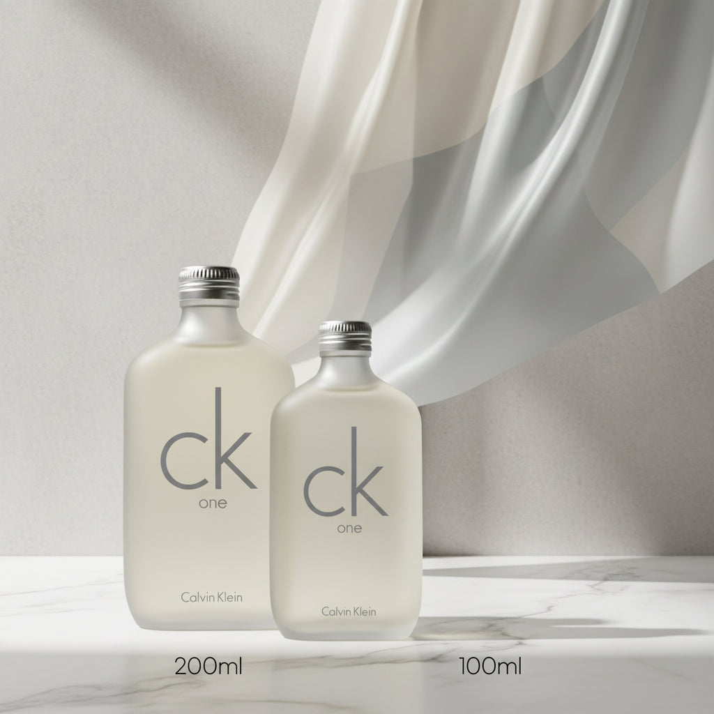 Two bottles of Calvin Klein CK One on a white background
