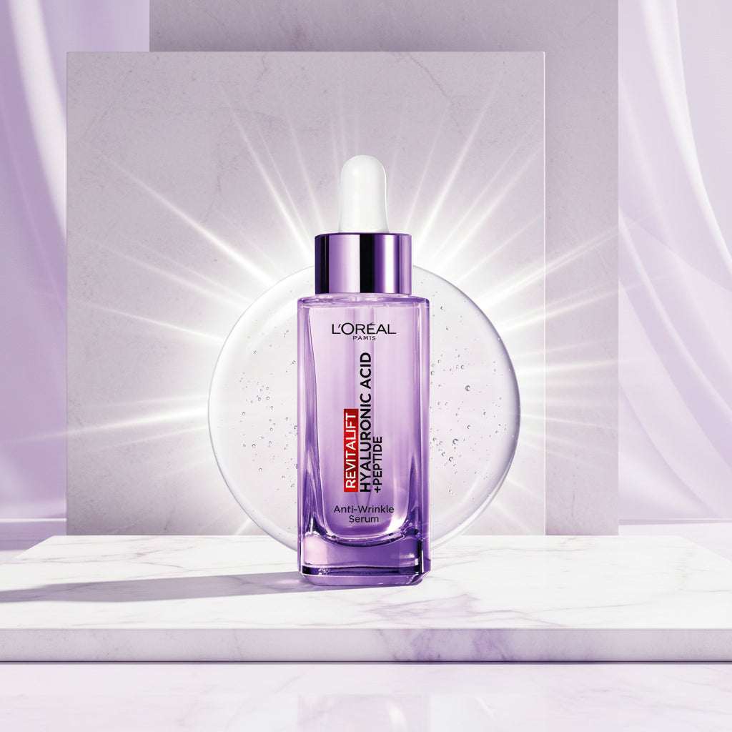 L'Oreal Revitalift Hyaluronic Acid serum bottle on a white background