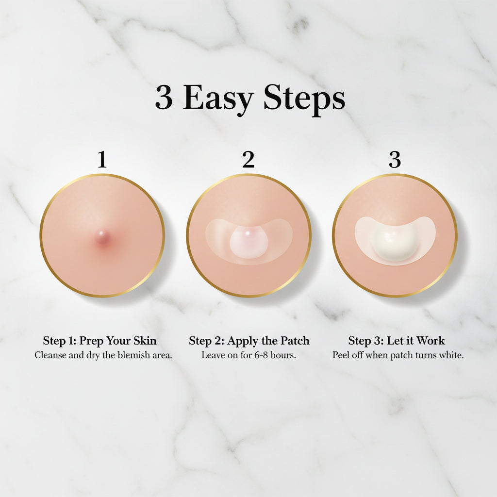 French instructional graphic showing three easy steps for using a breast augmentation gel patch: prepare the skin, place the patch, and leave it alone. The graphic includes numbered circles 1, 2, and 3 with illustrated circular areas and French text instructions.