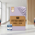 Packaged fitted sheet with color options and Utopia Bedding branding.