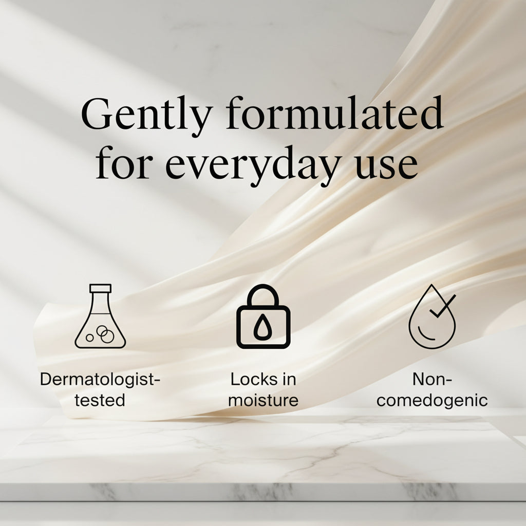 Text and icons indicating product features for everyday use on a white background