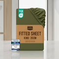 Stack of Utopia Bedding fitted sheets with a green sheet on top, displayed against a white background.