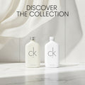 Two Calvin Klein fragrance bottles on a white background with text 'Discover the Collection'.