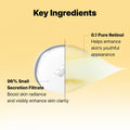 Cosrx skincare product with key ingredients highlighted on a yellow background