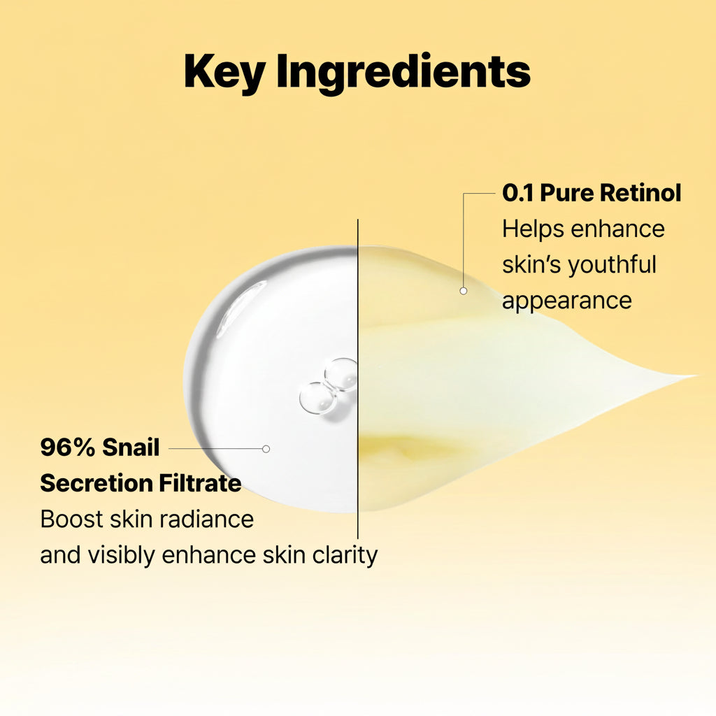 Cosrx skincare product with key ingredients highlighted on a yellow background