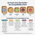 Air Fryer Liner Size Guide with compatibility chart for UK models