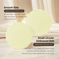Two circular pads with text describing their use for skin care on a white background.