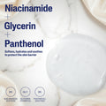 Product packaging with niacinamide, glycerin, and panthenol text on a white background