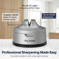 Any Sharp knife sharpener with labeled features on a textured gray background