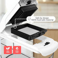 White appliance with black interior component, labeled 'Premium Grade Construction' and '100% food safe material'.