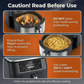 Instructions for using an air fryer with safety warnings on an orange background