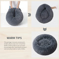 Gray pet bed shown in three stages of being unpacked and expanded on a white background.