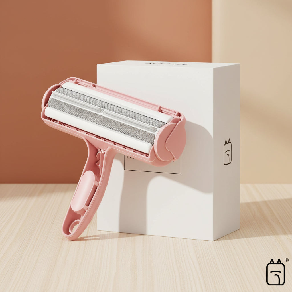 Pet hair removal roller with ACE2ACE branding and packaging on a light green background.