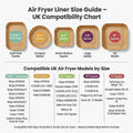 Air Fryer Liner Size Guide with compatibility chart for UK models