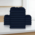 Stack of burgundy folded towels on a white background