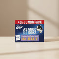Purina Felix Jumbo Pack cat treats box featuring a black and white cat peeking out from the side. The packaging is blue with a red banner at the top reading '40x JUMBO PACK' and a purple banner at the bottom reading 'Favourites Selection IN JELLY'.