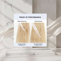 Comparison of hair with and without a 'Dream Coat' product, showing water absorption and frizz.