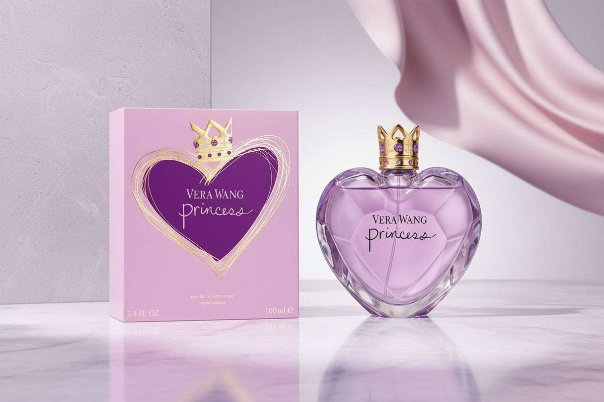 Vera Wang Princess perfume bottle and packaging with a heart design.