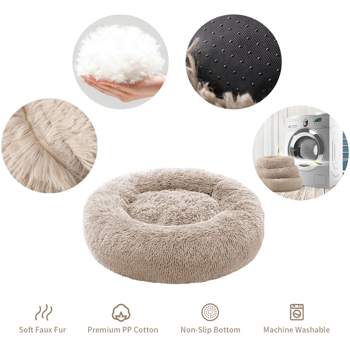 Pet bed with features highlighted on a white background