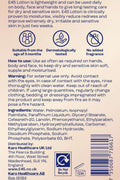 Back of a skincare product packaging with text, icons, and branding.