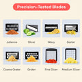 Set of precision-tested blades for a kitchen tool with various cutting styles.