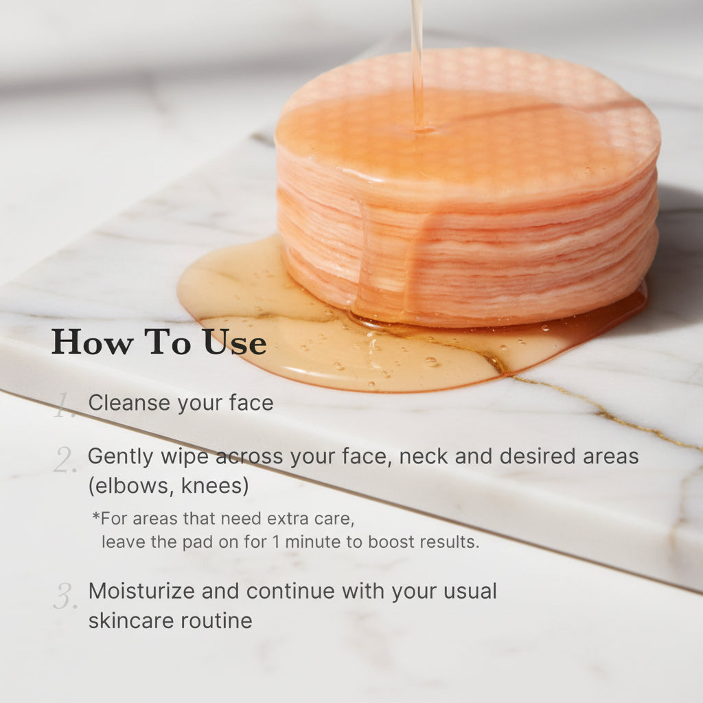 Stack of skincare pads with usage instructions on a light background