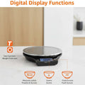 Digital kitchen scale with digital display and measurement icons on a white background