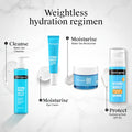Neutrogena hydro boost skincare products with text indicating a weightless hydration regimen.