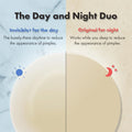 Two-tone product packaging labeled 'Invisible+ for the day' and 'Original for night' on a light blue background.