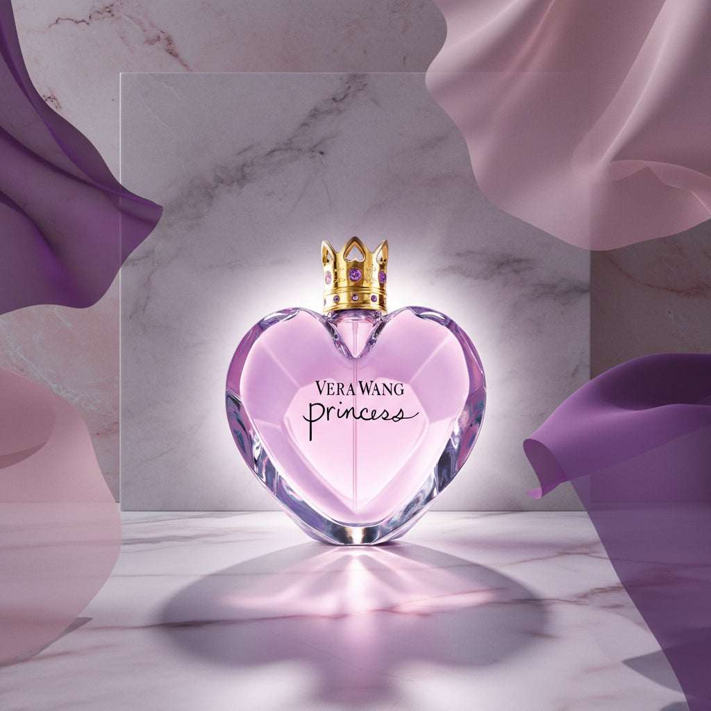 Vera Wang Princess perfume bottle on a purple background